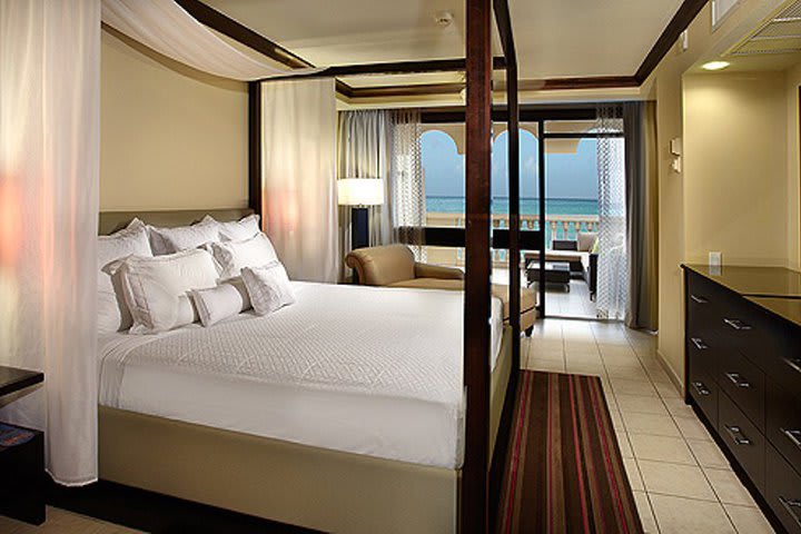 Bedroom overlooking the sea in a suite