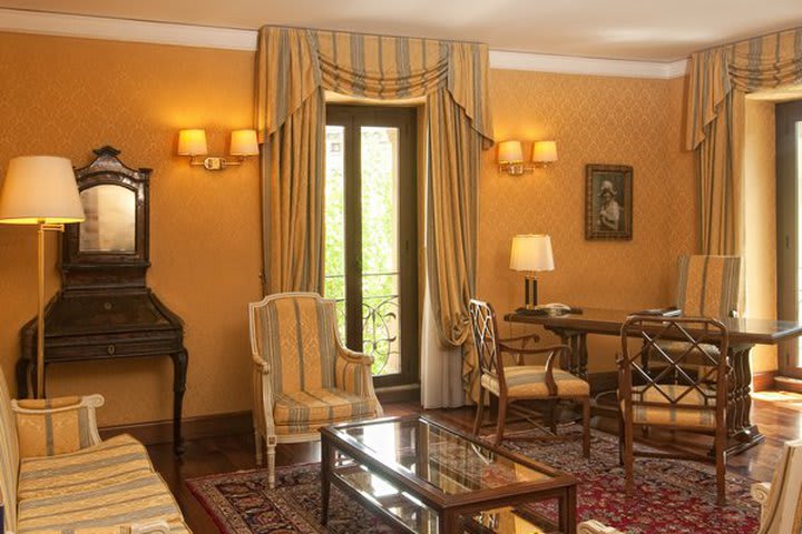 Sitting area in a suite at the Ambasciatori Palace hotel in Rome