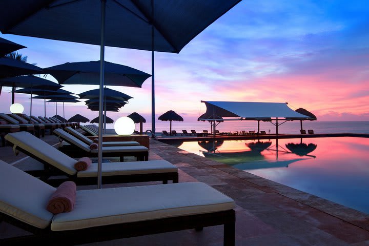 View of the pool at sunset