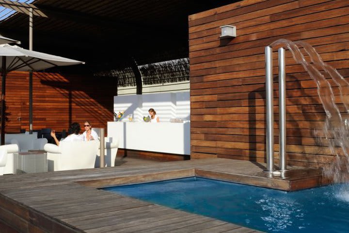 Pool open seasonally on the terrace at Hotel Omm