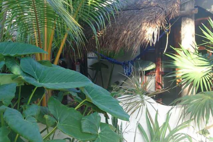 Guest rooms at Hotel Kin Ha Pueblo feature a palapa style