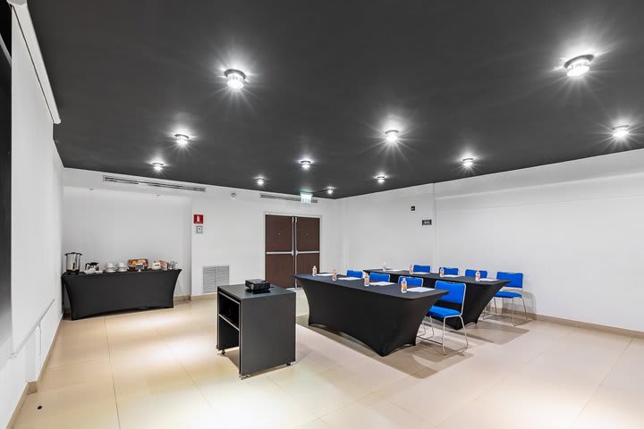 Different table setups are available in the meeting room