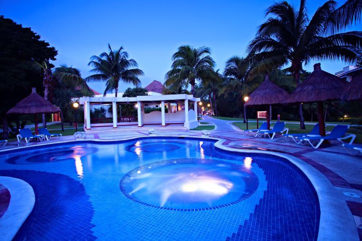 Pool area at night