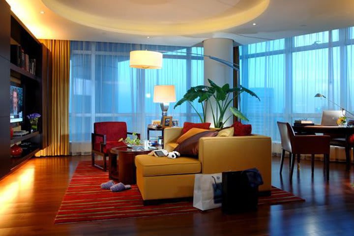 Sitting area in an executive apartment at the Marriott Executive Apartments hotel in Shanghai