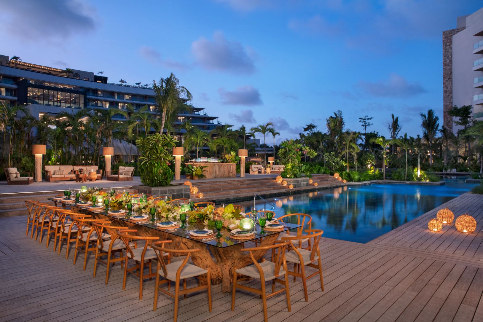 Poolside banquet setup