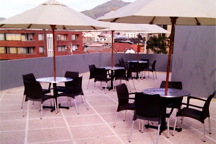 The terrace offers views to the city