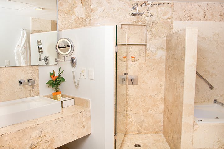 Private bathroom with rain shower and separate tub