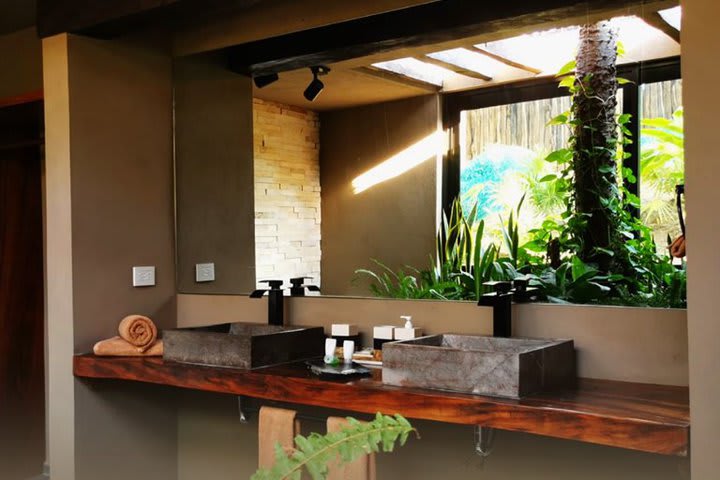 Private guest bathroom with double sink