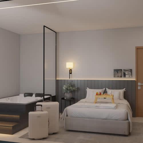 1 habitación con cama y bañera junto a la cama Sidx Sidx Sidx Sidx en el Paris Hotel by H Hotéis - Business, en Taguatinga