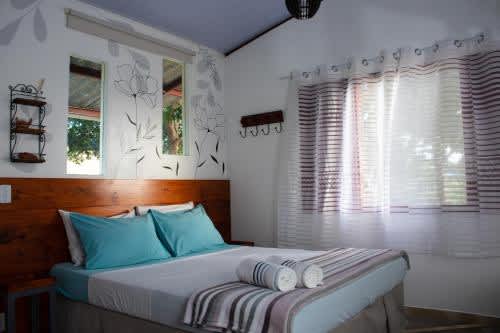 1 habitación con 1 cama con 2 almohadas en Chácara Lápis Lazuli, en Cavalcante