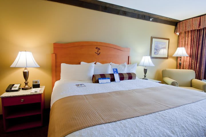 Standard guest room with a king size bed at the Best Western Plus Abercorn Inn Vancouver Airport Hotel