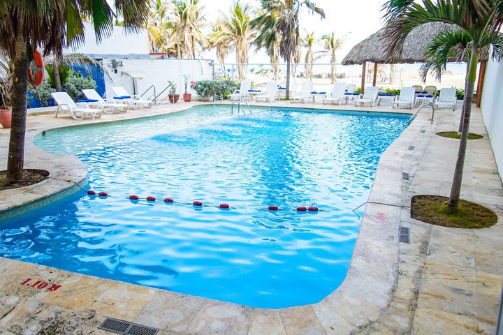 The hotel has a pool