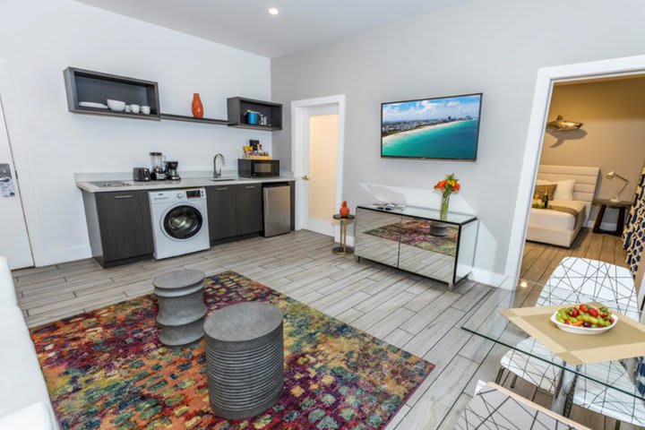 Kitchenette and sitting area of the suite