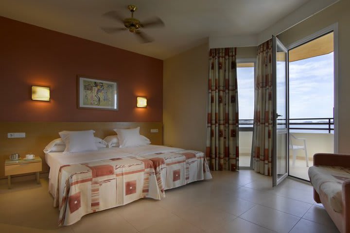 Some rooms at the Fiesta Tanit hotel in Cala Gracio overlook the ocean