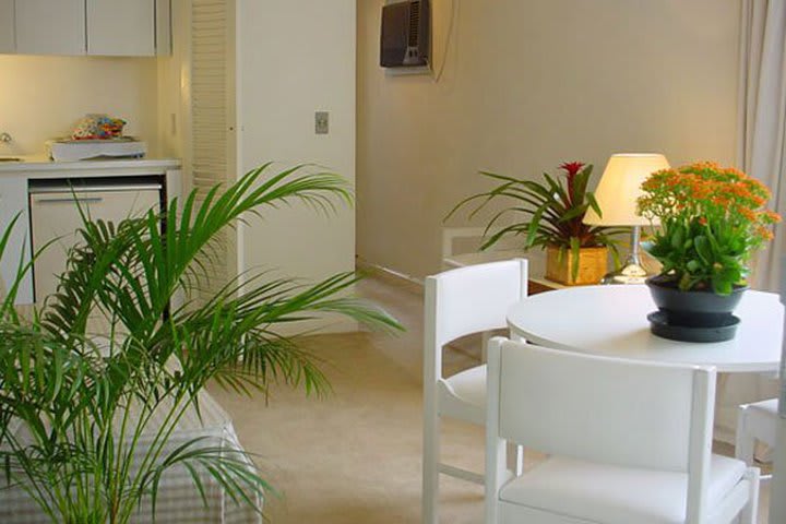 Mini-refrigerator and kitchenette in a room at the Loi Suites Belgrano