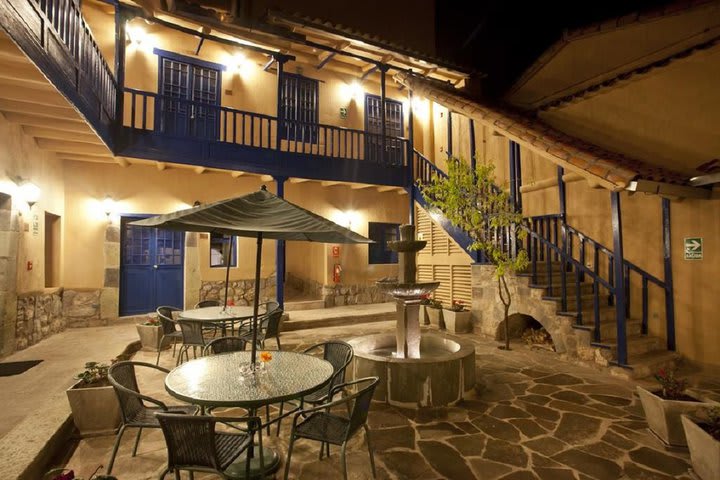 Courtyard with a stone fountain