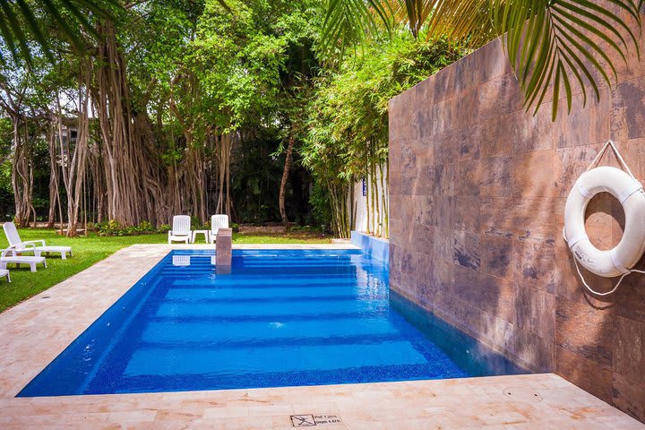 Sunbathing areas next to the pool