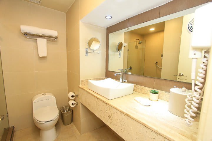 Private bathroom in a deluxe room