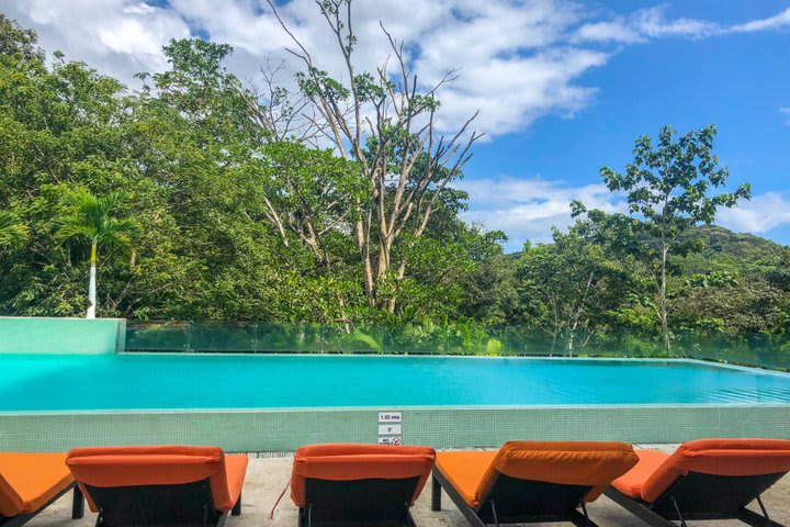 Sun loungers next to the pool