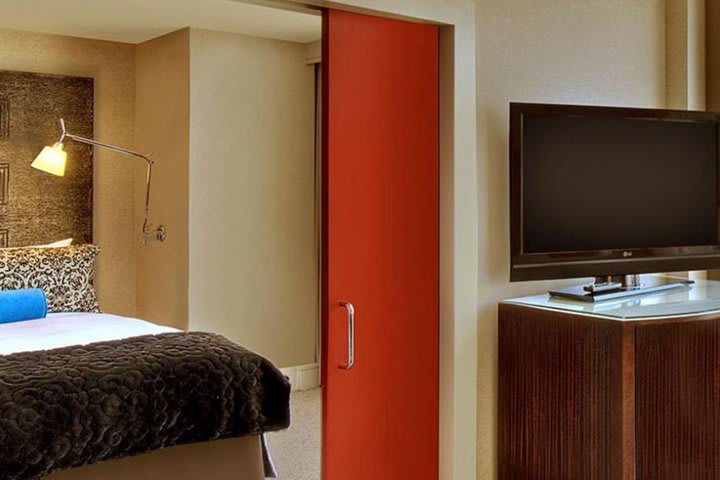 Some suites have a TV in every space