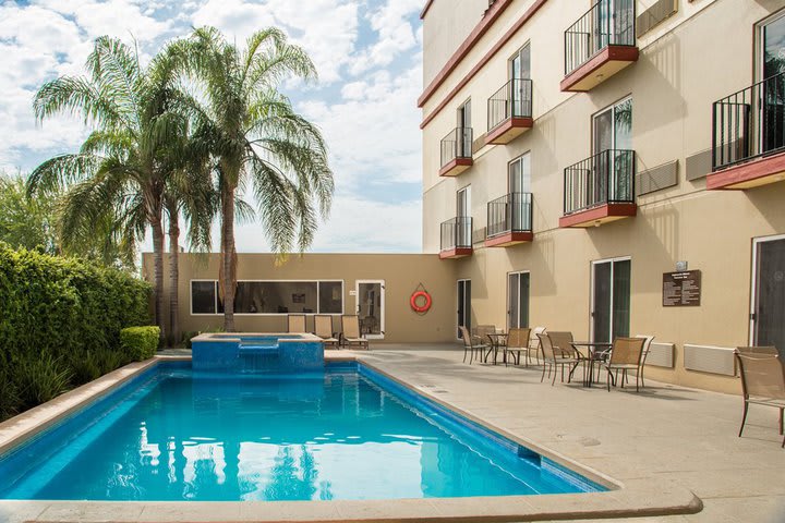 The hotel has a pool