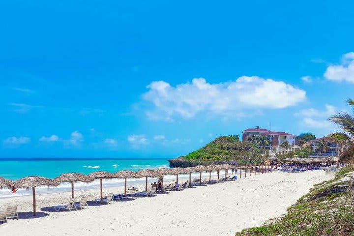 Beach with sun loungers