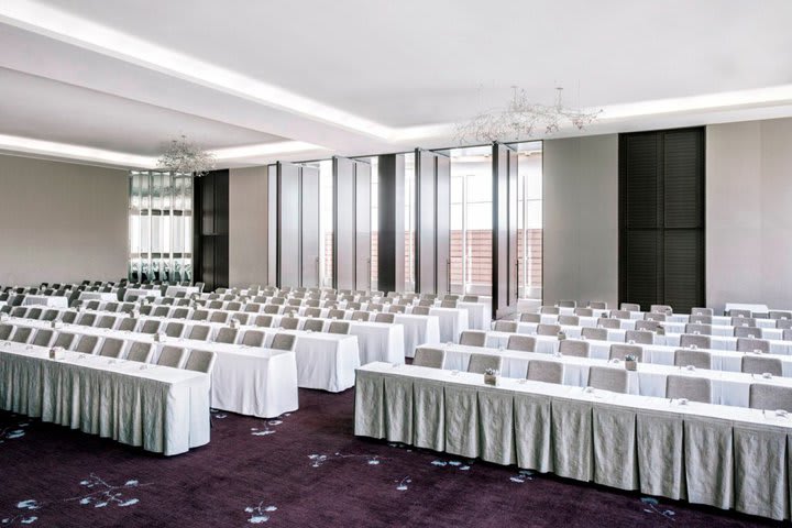 Classroom set up in a meeting room at The St Regis, hotel in San Francisco