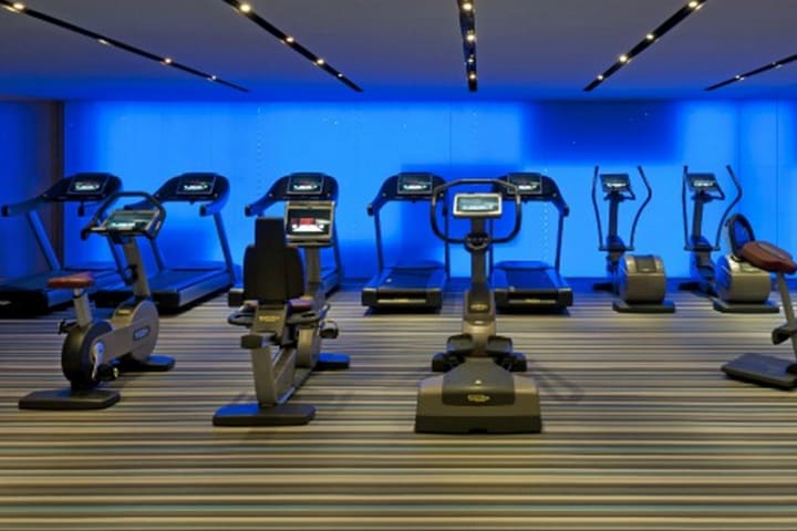 Work out in the fitness center at the Andaz hotel in Shanghai