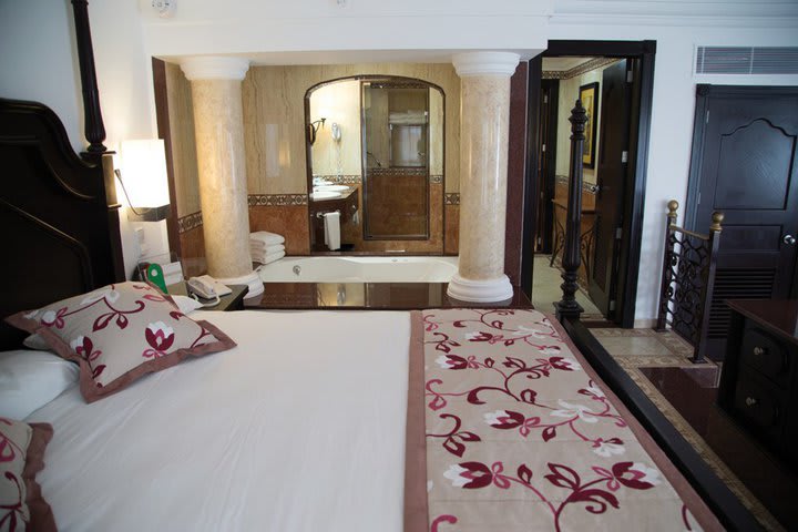 The suite with an indoor Jacuzzi includes bathrobes