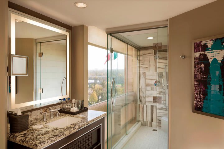 Private bathroom with shower in a room