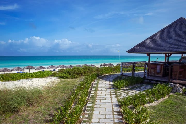 The beach is accessible through trails