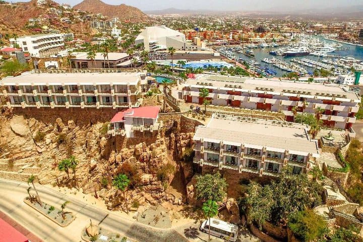 The resort is framed by the Cabo San Lucas Marina and the ocean