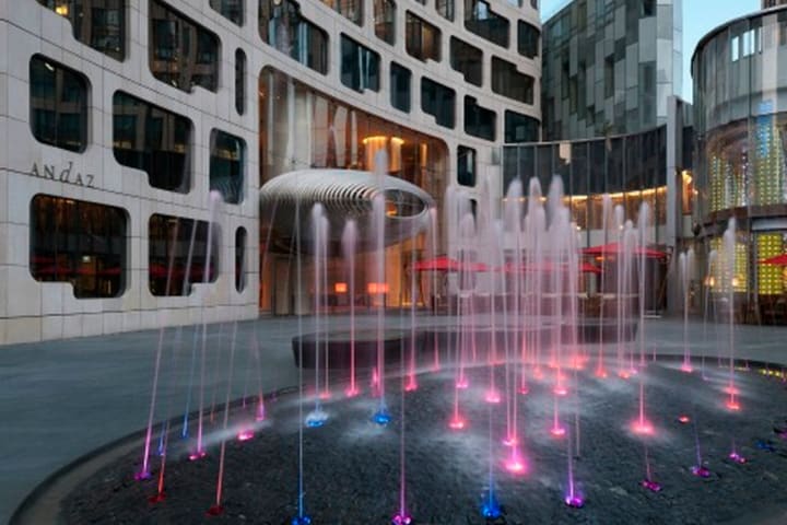 Exterior fountain at the Andaz Shanghai hotel