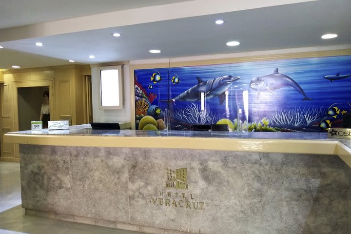 Front desk with protecting screen