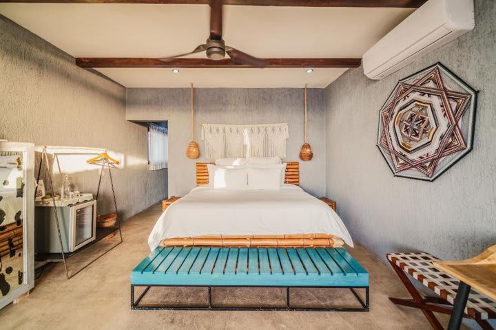 The bedroom of an oceanfront villa