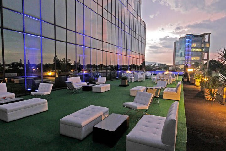 Set up for an event on the terrace