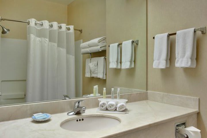 Guest bathroom at the Holiday Inn Express Hotel & Suites Henderson in Las Vegas