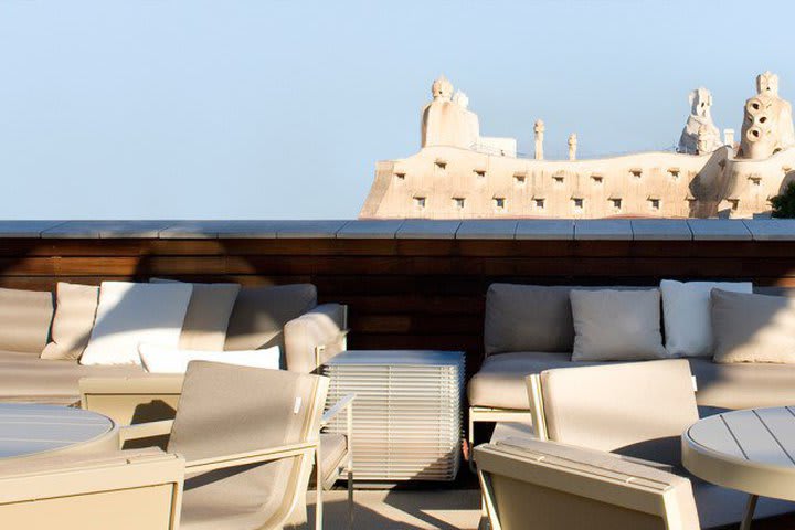 The terrace at Hotel Omm in Barcelona offers views to Casa Mila