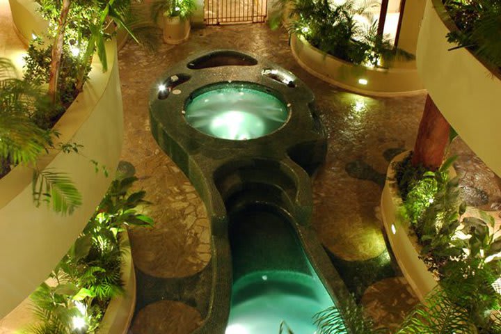 La piscina tiene forma de gecko y jacuzzi