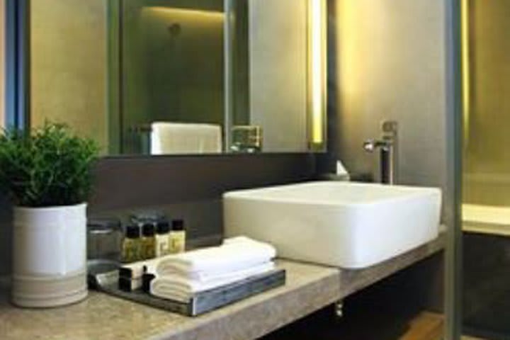 Interior view of a guest bathroom at the Fraser Residence Shanghai