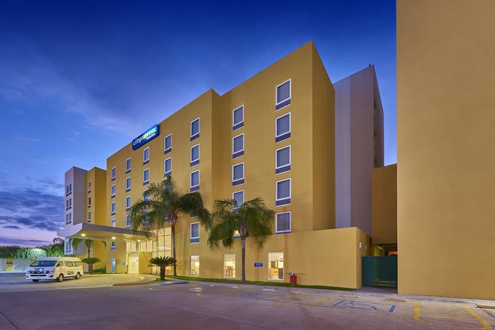 Facade of the building at sunset