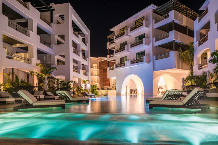 Night view of one of the pools