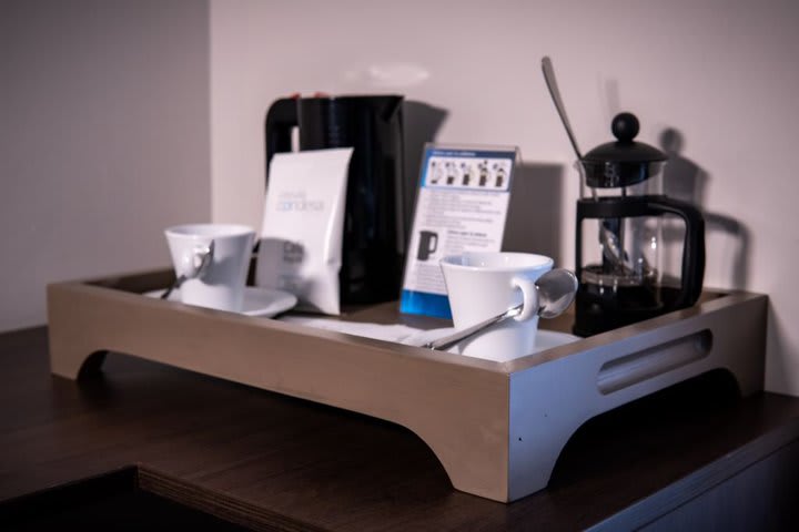 Guest rooms are equipped with French press coffeemaker