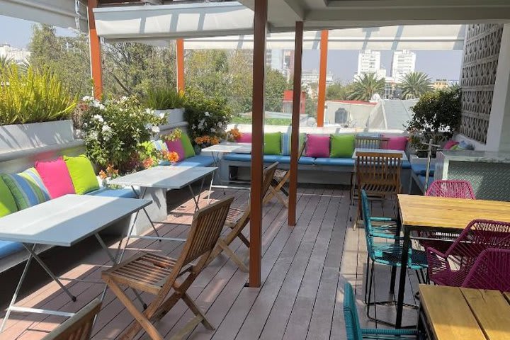 The terrace has areas for relaxation