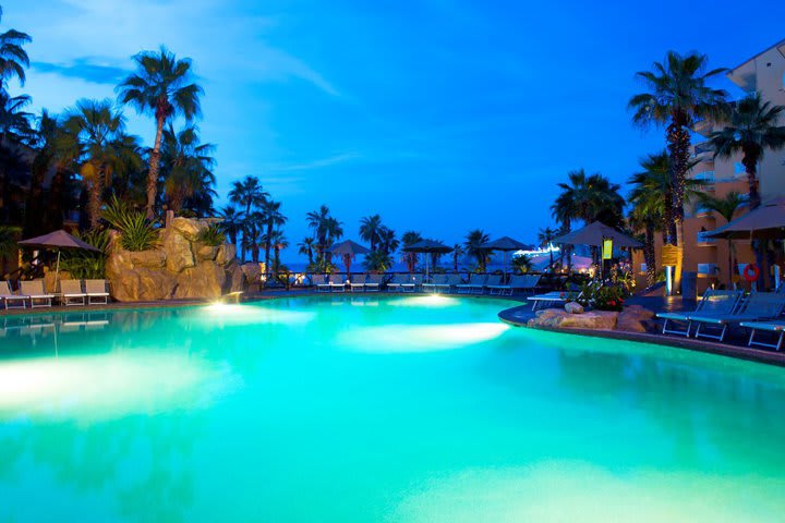 The adult-only pool is surrounded by outdoor sitting areas