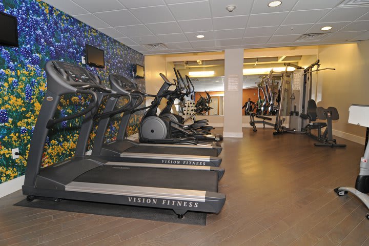 The fitness center at the Hotel Indigo at the Alamo has a dry sauna