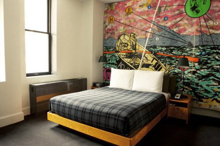 Small guest room at the Ace Hotel in New York