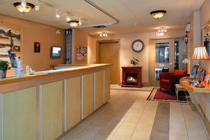 Front desk at the Robson Suites hotel in Vancouver