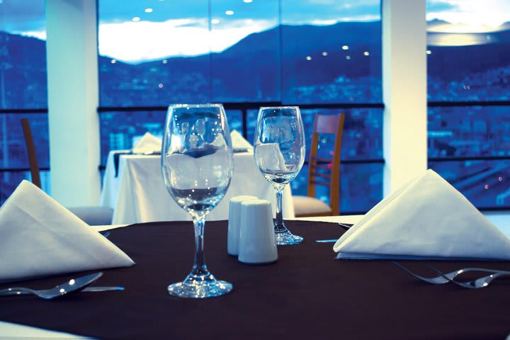 The restaurant offers views of the city