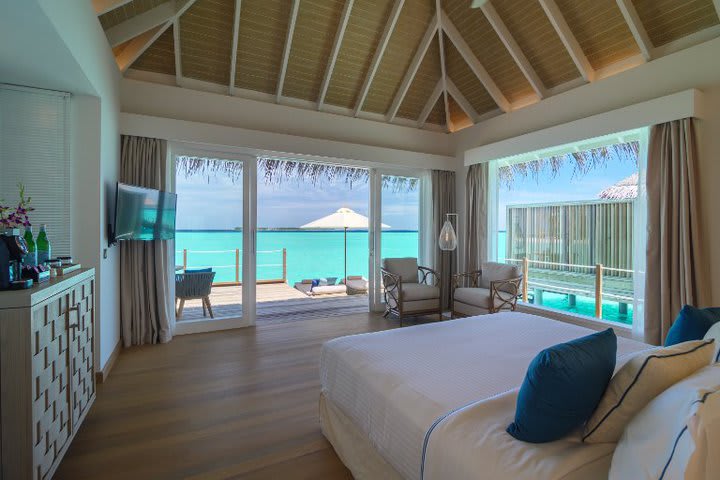 Bedroom of a villa over the water